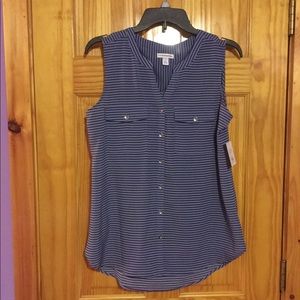 Sleeveless button down striped top with pockets